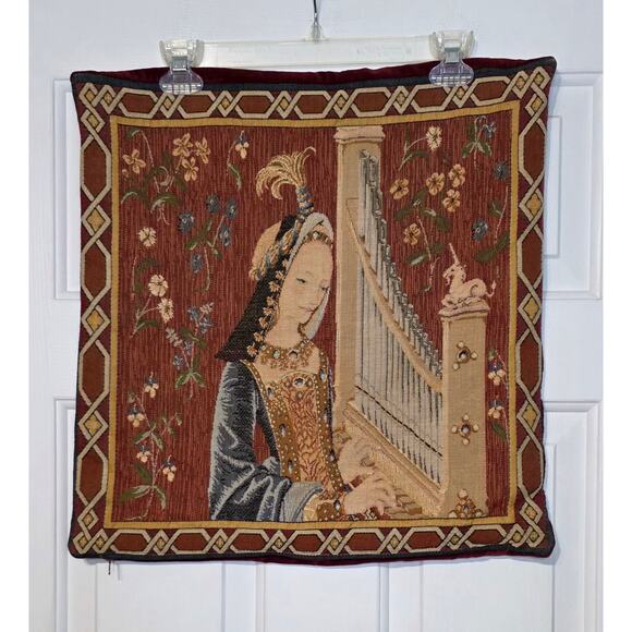 Goblys Old World Decorative Pillow Case Made In France Lady w The Organ Tapestry - Picture 1 of 7